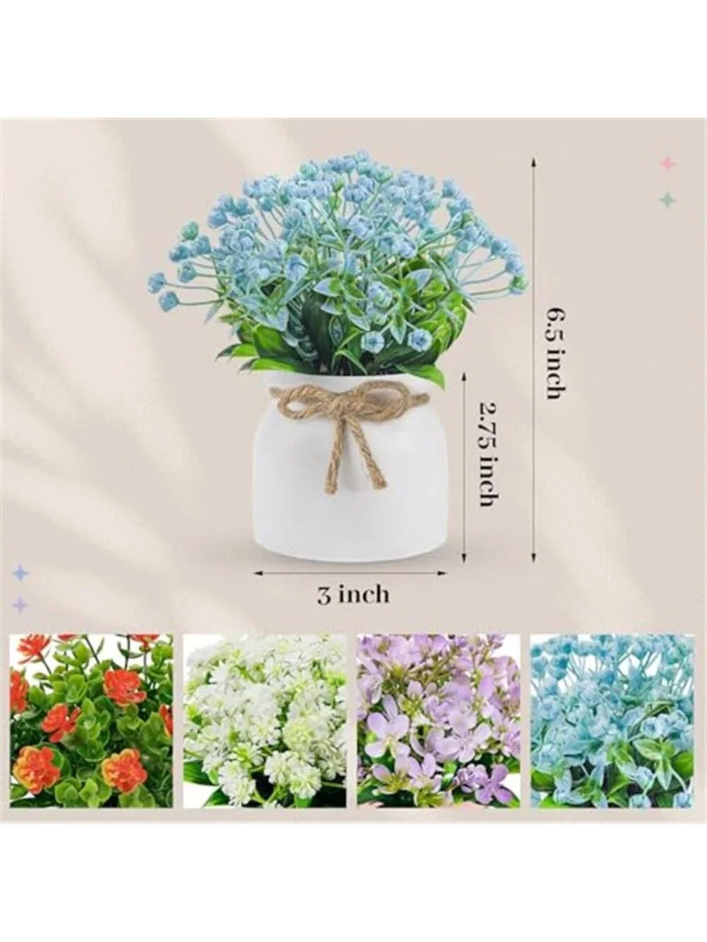 Set Of 4 Artificial Potted Plants Faux Flowers Farmhouse Desk Home Decor Color